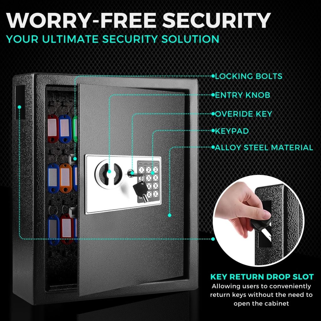 Flexzion Key Box Wall Mount With Code, Key Cabinet, Key Deposit Slot ...