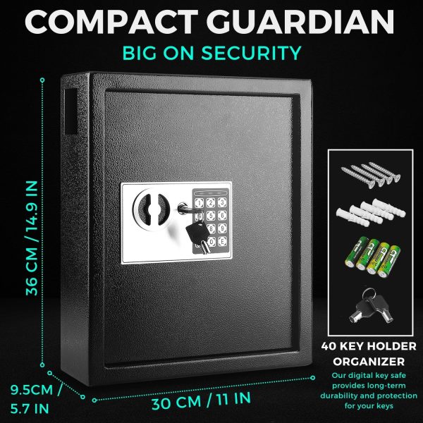 Flexzion Key Box Wall Mount With Code, Key Cabinet, Key Deposit Slot, 40 Key Holder Organizer Locker Case, Colored Key Tags Wall Mounted Lock Box For Keys Storage (Black) - Image 8