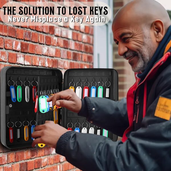 Flexzion Key Box Wall Mount With Code - Black Key Cabinet Lock Box Key Storage Box Wall Mount with Combination Lock, Secured Key Organizer Box with 48 Colored Key Holder for Homes, Office, Apartments - Image 2