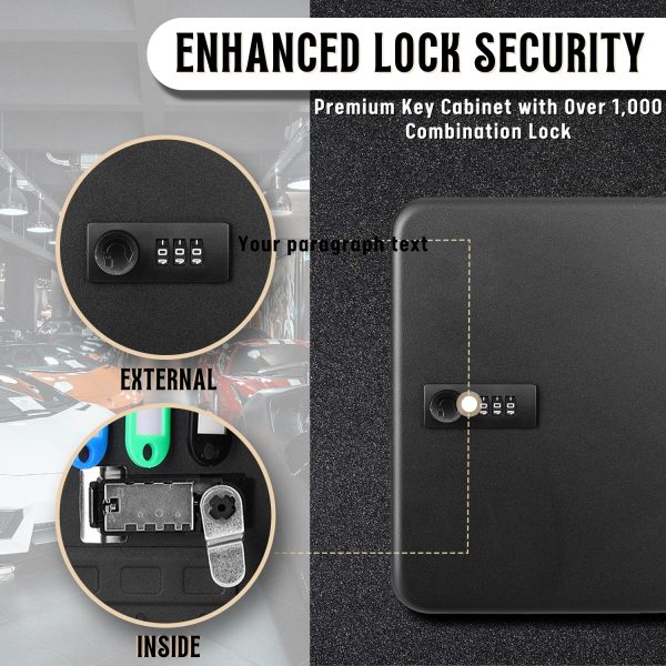 Flexzion Key Box Wall Mount With Code - Black Key Cabinet Lock Box Key Storage Box Wall Mount with Combination Lock, Secured Key Organizer Box with 48 Colored Key Holder for Homes, Office, Apartments - Image 3