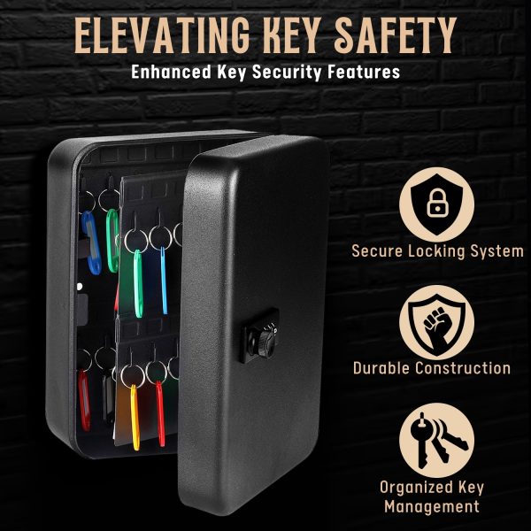 Flexzion Key Box Wall Mount With Code - Black Key Cabinet Lock Box Key Storage Box Wall Mount with Combination Lock, Secured Key Organizer Box with 48 Colored Key Holder for Homes, Office, Apartments - Image 9