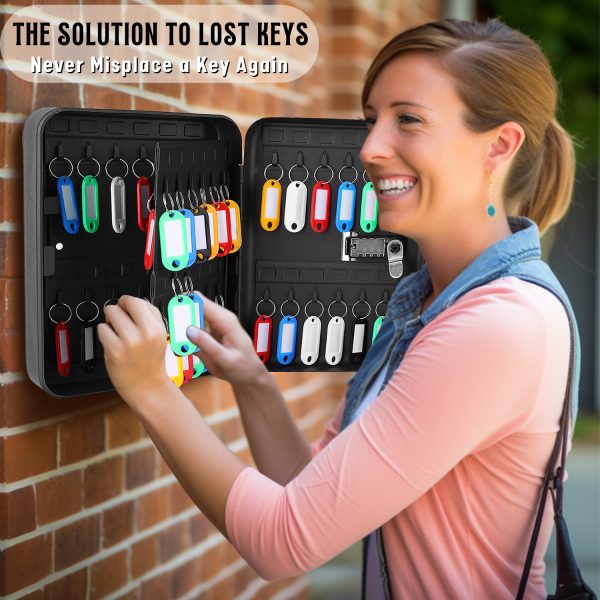 Flexzion Key Box Wall Mount With Code - Black Key Cabinet Lock Box Key Storage Box Wall Mount with Combination Lock, Secured Key Organizer Box with 48 Colored Key Holder for Homes, Office, Apartments - Image 10