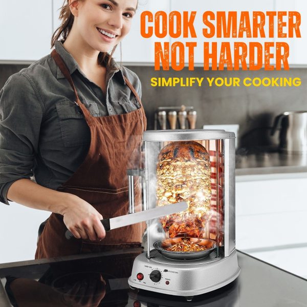 Flexzion Vertical Rotisserie Oven Grill - Countertop Shawarma Machine Kebab Electric Cooker Rotating Oven, Stainless Steel Roaster w/ Bake Ware Kebob Skewers Stain Resistant Rotisserie Machine - Image 4
