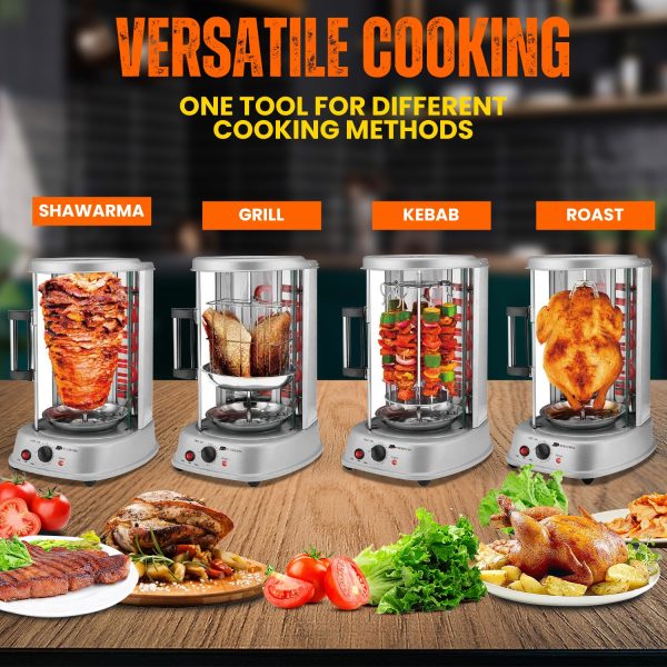 Flexzion Vertical Rotisserie Oven Grill - Countertop Shawarma Machine Kebab Electric Cooker Rotating Oven, Stainless Steel Roaster w/ Bake Ware Kebob Skewers Stain Resistant Rotisserie Machine - Image 6
