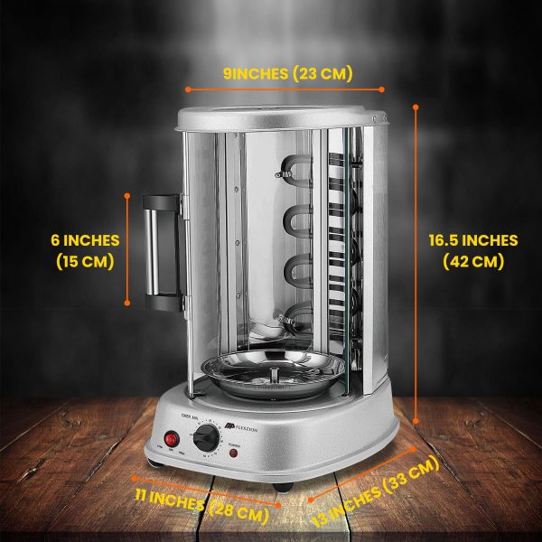 Flexzion Vertical Rotisserie Oven Grill - Countertop Shawarma Machine Kebab Electric Cooker Rotating Oven, Stainless Steel Roaster w/ Bake Ware Kebob Skewers Stain Resistant Rotisserie Machine - Image 8
