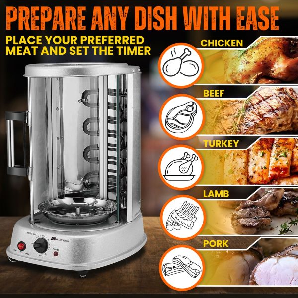 Flexzion Vertical Rotisserie Oven Grill - Countertop Shawarma Machine Kebab Electric Cooker Rotating Oven, Stainless Steel Roaster w/ Bake Ware Kebob Skewers Stain Resistant Rotisserie Machine - Image 9