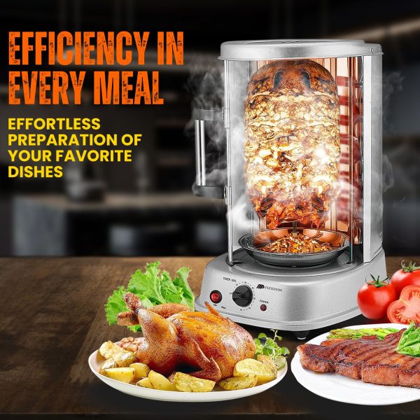 Flexzion Vertical Rotisserie Oven Grill - Countertop Shawarma Machine Kebab Electric Cooker Rotating Oven, Stainless Steel Roaster w/ Bake Ware Kebob Skewers Stain Resistant Rotisserie Machine - Image 10