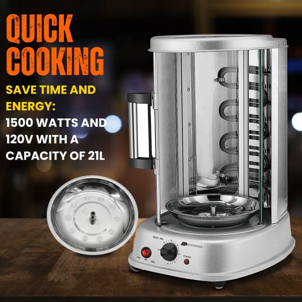 Flexzion Vertical Rotisserie Oven Grill - Countertop Shawarma Machine Kebab Electric Cooker Rotating Oven, Stainless Steel Roaster w/ Bake Ware Kebob Skewers Stain Resistant Rotisserie Machine - Image 11