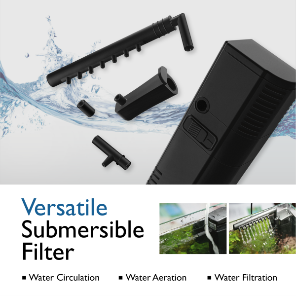 Flexzion 10 Gallon Fish Tank Filter Submersible 80 GPH 3-in-1 Multi-Function Internal Aquarium Filter Adjustable Flow Rate with Spray Bar and Pipe - Image 5