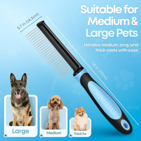 Flexzion Metal Pet Comb for Cats & Dogs - Sturdy Stainless Steel Rounded Teeth with Non-Slip Soft Grip Handle Easy to Use Grooming Detangling Cat Combs for Indoor Cats, Blue - Image 8