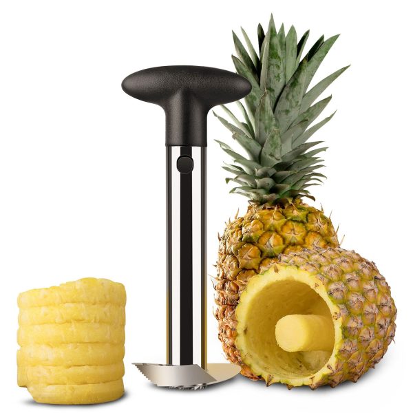 Flexzion Pineapple Corer and Slicer Tool, Stainless Steel Cutter Corer Remover Peeler Decorer Wedger, Spiral Cutting Tool with Metal Blade, Non-Slip Grip for Fruit Rings, Home Kitchen Restaurant Chef