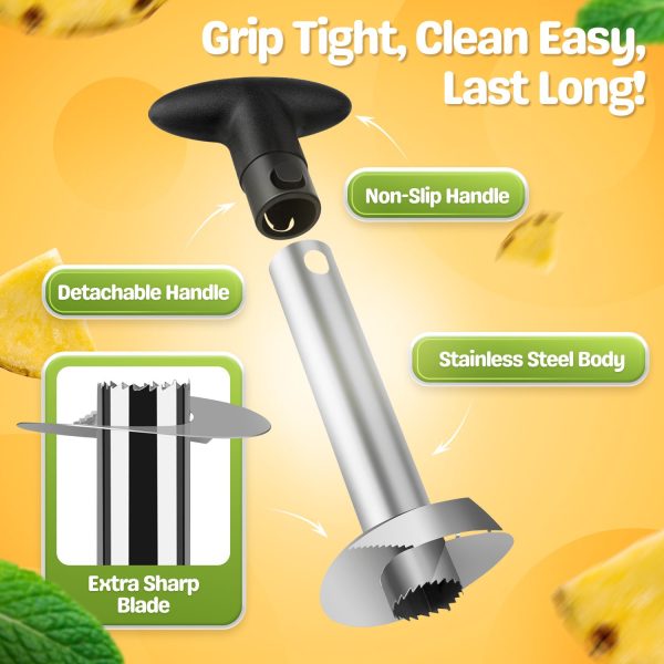 Flexzion Pineapple Corer and Slicer Tool, Stainless Steel Cutter Corer Remover Peeler Decorer Wedger, Spiral Cutting Tool with Metal Blade, Non-Slip Grip for Fruit Rings, Home Kitchen Restaurant Chef - Image 2