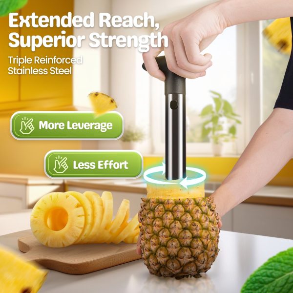 Flexzion Pineapple Corer and Slicer Tool, Stainless Steel Cutter Corer Remover Peeler Decorer Wedger, Spiral Cutting Tool with Metal Blade, Non-Slip Grip for Fruit Rings, Home Kitchen Restaurant Chef - Image 4