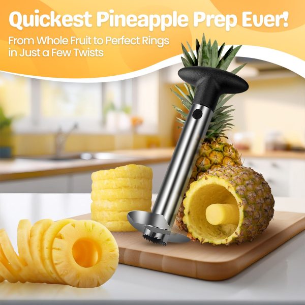 Flexzion Pineapple Corer and Slicer Tool, Stainless Steel Cutter Corer Remover Peeler Decorer Wedger, Spiral Cutting Tool with Metal Blade, Non-Slip Grip for Fruit Rings, Home Kitchen Restaurant Chef - Image 5