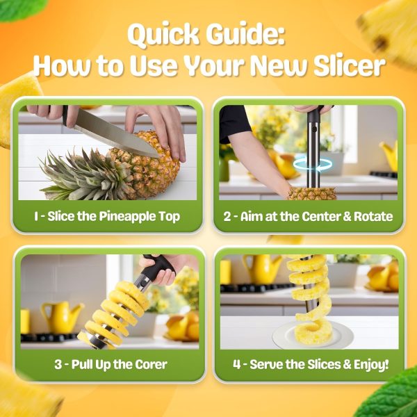 Flexzion Pineapple Corer and Slicer Tool, Stainless Steel Cutter Corer Remover Peeler Decorer Wedger, Spiral Cutting Tool with Metal Blade, Non-Slip Grip for Fruit Rings, Home Kitchen Restaurant Chef - Image 8