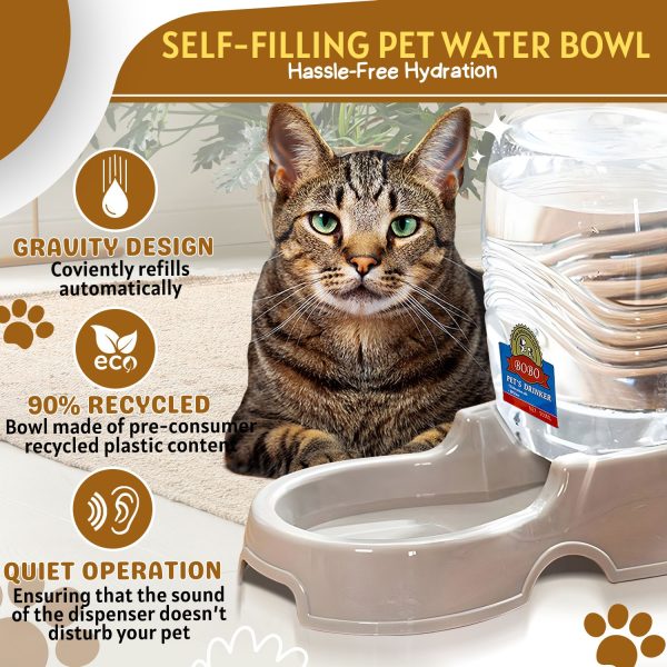 Flexzion Automatic Gravity Pet Waterer for Cat & Dog - Non-Skid & Easy-Clean Auto Replenish Water Dispenser Drinking Bowl (1/4 Gallon/ 900ml), Beige - Image 4