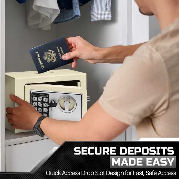Flexzion Small Safe Box with Drop Slot - Electronic Drop Safe Box for Money with Digital Combination Keypad Lock - Cash Safe Box for Cabinets, Home & Office Security (12"x8"x8"), White - Image 2