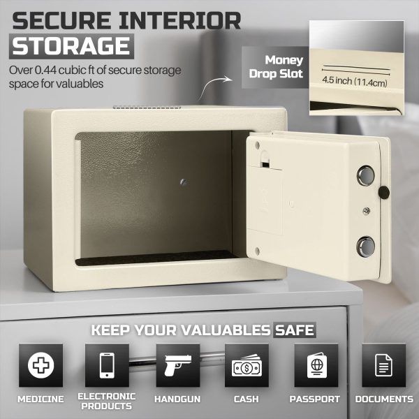 Flexzion Small Safe Box with Drop Slot - Electronic Drop Safe Box for Money with Digital Combination Keypad Lock - Cash Safe Box for Cabinets, Home & Office Security (12"x8"x8"), White - Image 4