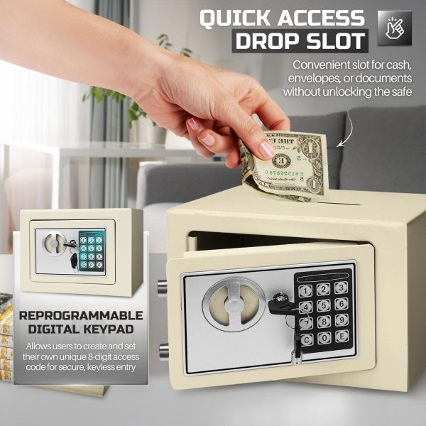 Flexzion Small Safe Box with Drop Slot - Electronic Drop Safe Box for Money with Digital Combination Keypad Lock - Cash Safe Box for Cabinets, Home & Office Security (12"x8"x8"), White - Image 5
