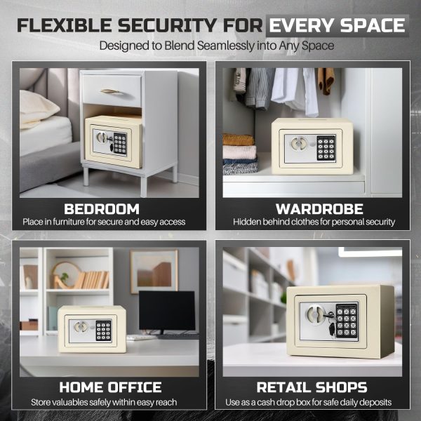 Flexzion Small Safe Box with Drop Slot - Electronic Drop Safe Box for Money with Digital Combination Keypad Lock - Cash Safe Box for Cabinets, Home & Office Security (12"x8"x8"), White - Image 7