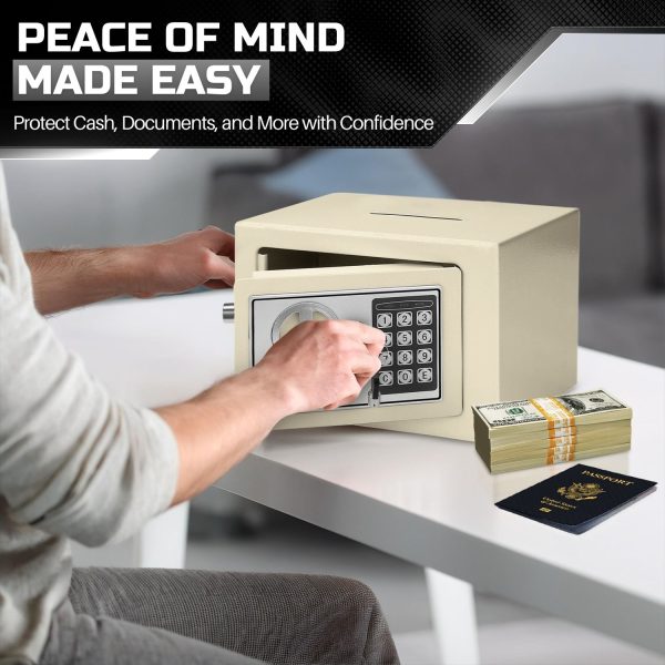 Flexzion Small Safe Box with Drop Slot - Electronic Drop Safe Box for Money with Digital Combination Keypad Lock - Cash Safe Box for Cabinets, Home & Office Security (12"x8"x8"), White - Image 9