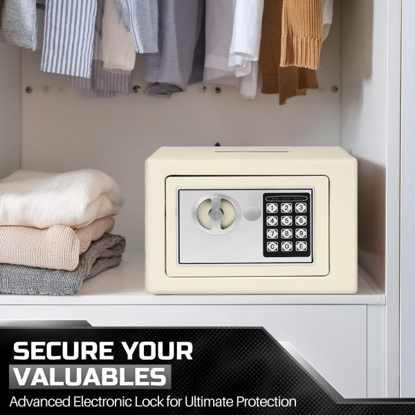 Flexzion Small Safe Box with Drop Slot - Electronic Drop Safe Box for Money with Digital Combination Keypad Lock - Cash Safe Box for Cabinets, Home & Office Security (12"x8"x8"), White - Image 10