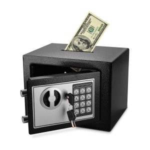Flexzion Small Safe Box with Drop Slot - Electronic Drop Safe Box for Money with Digital Combination Keypad Lock - Cash Safe Box for Cabinets, Home & Office Security (9"x7"x7"), Black