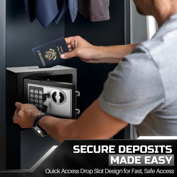 Flexzion Small Safe Box with Drop Slot - Electronic Drop Safe Box for Money with Digital Combination Keypad Lock - Cash Safe Box for Cabinets, Home & Office Security (9"x7"x7"), Black - Image 2