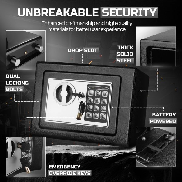 Flexzion Small Safe Box with Drop Slot - Electronic Drop Safe Box for Money with Digital Combination Keypad Lock - Cash Safe Box for Cabinets, Home & Office Security (9"x7"x7"), Black - Image 3