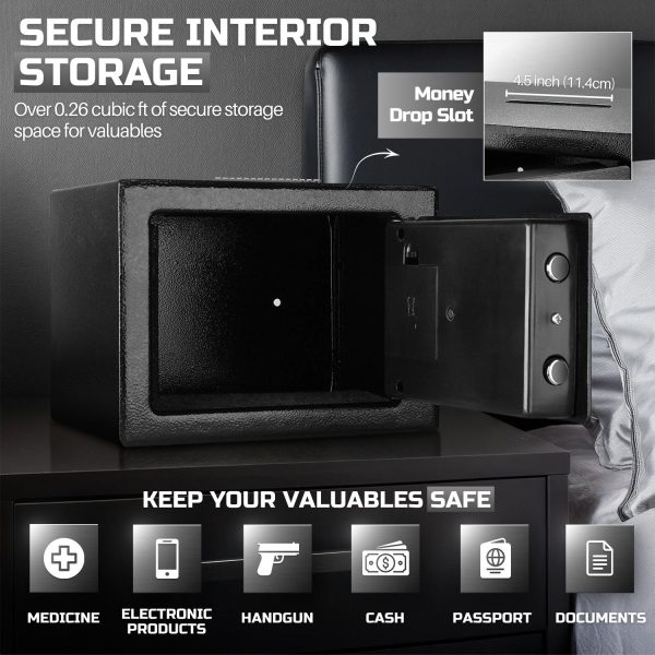 Flexzion Small Safe Box with Drop Slot - Electronic Drop Safe Box for Money with Digital Combination Keypad Lock - Cash Safe Box for Cabinets, Home & Office Security (9"x7"x7"), Black - Image 4