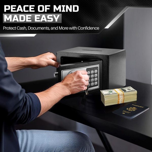 Flexzion Small Safe Box with Drop Slot - Electronic Drop Safe Box for Money with Digital Combination Keypad Lock - Cash Safe Box for Cabinets, Home & Office Security (9"x7"x7"), Black - Image 9