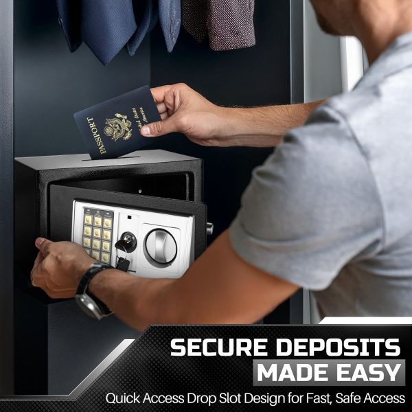 Flexzion Small Safe Box with Drop Slot - Electronic Drop Safe Box for Money with Digital Combination Keypad Lock - Cash Safe Box for Cabinets, Home & Office Security (12"x8"x8"), Black - Image 2
