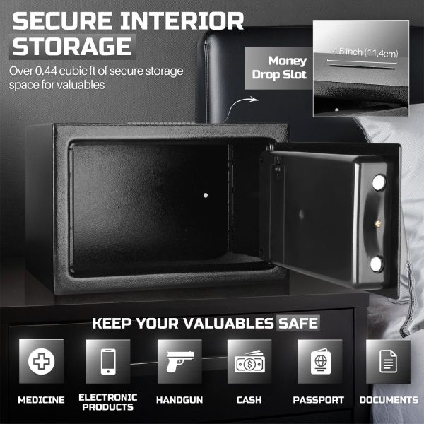 Flexzion Small Safe Box with Drop Slot - Electronic Drop Safe Box for Money with Digital Combination Keypad Lock - Cash Safe Box for Cabinets, Home & Office Security (12"x8"x8"), Black - Image 4
