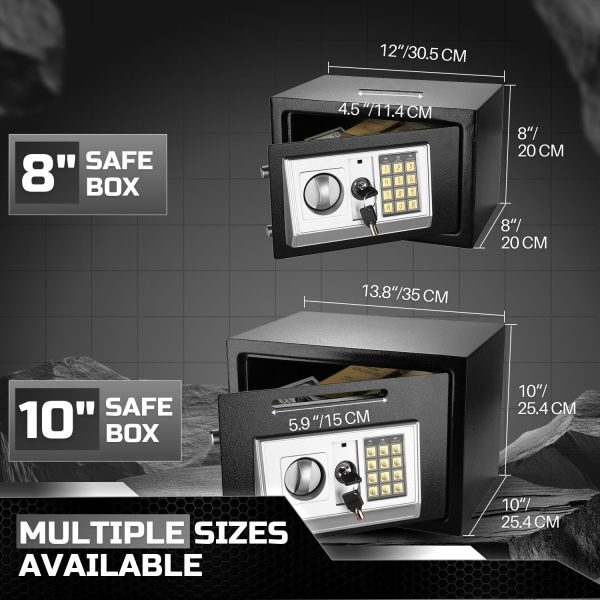 Flexzion Small Safe Box with Drop Slot - Electronic Drop Safe Box for Money with Digital Combination Keypad Lock - Cash Safe Box for Cabinets, Home & Office Security (12"x8"x8"), Black - Image 6