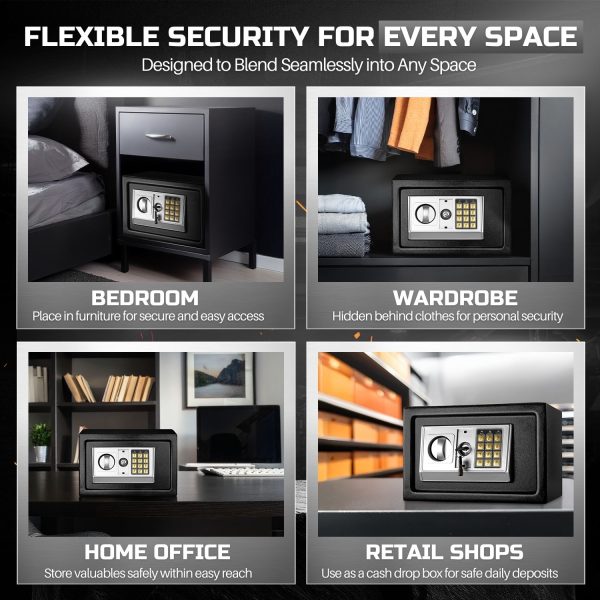 Flexzion Small Safe Box with Drop Slot - Electronic Drop Safe Box for Money with Digital Combination Keypad Lock - Cash Safe Box for Cabinets, Home & Office Security (12"x8"x8"), Black - Image 7
