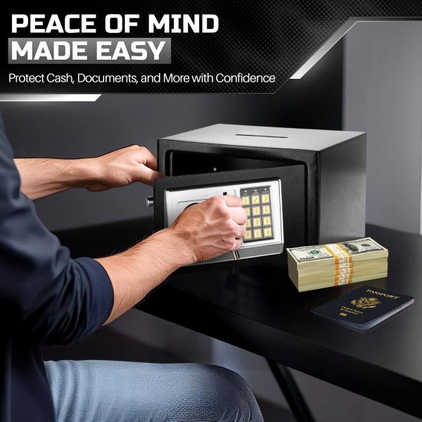 Flexzion Small Safe Box with Drop Slot - Electronic Drop Safe Box for Money with Digital Combination Keypad Lock - Cash Safe Box for Cabinets, Home & Office Security (12"x8"x8"), Black - Image 9