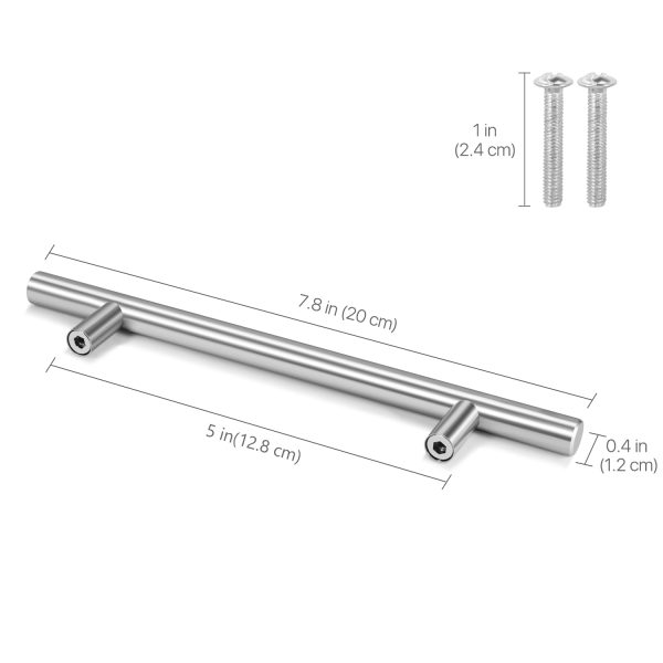 Flexzion 1 Pack Kitchen Cabinet Handles Silver Drawer Pulls 8 inch, 5 inch Hole Center, Stainless Steel T Bar with Satin Brushed Nickel, Hardware for Kitchen Cupboard Door Bathroom Furniture - Image 3