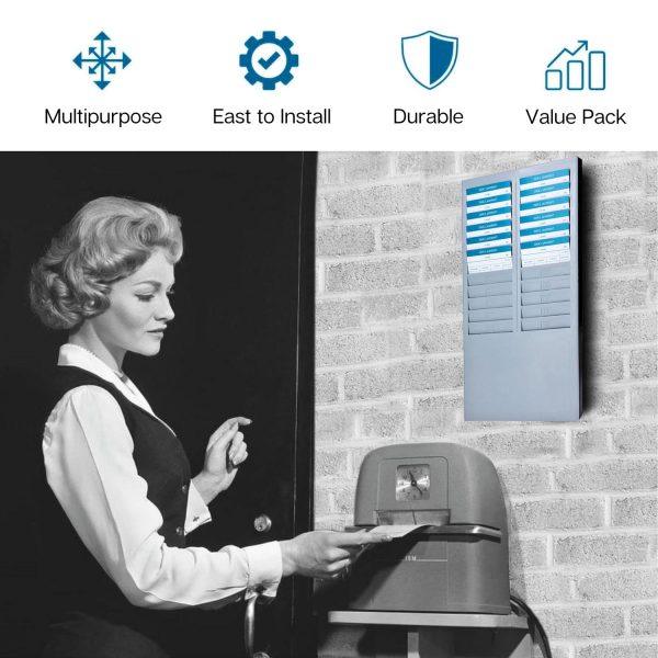 Flexzion Time Card Holder Wall Mount Rack 24 Pocket Slots Compatible with 7" inch Cards Pyramid Series 2000 6000 Attendance Time Payroll Recorder for Office Punch In Clock Out (Gray) - Image 2
