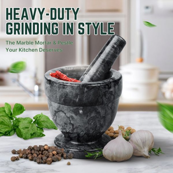 Flexzion Mortar and Pestle Set, Black - Solid 4 inch Heavy Granite Molcajete Stone Grinder Crusher Bowl For Guacamole, Herbs, Spices, Garlic, Medicine Pills, Grain, Kitchen, Cooking - Image 2