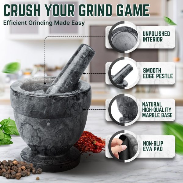Flexzion Mortar and Pestle Set, Black - Solid 4 inch Heavy Granite Molcajete Stone Grinder Crusher Bowl For Guacamole, Herbs, Spices, Garlic, Medicine Pills, Grain, Kitchen, Cooking - Image 8