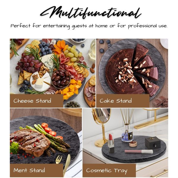 Flexzion Round Marble Cheese Board - 12 Inch Black Marble Serving Board for Charcuterie, Cheese, Cutting, Pastry, Trivet - Non-Stick and Heat Resistant Marble Board - Image 6