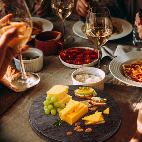 Flexzion Round Marble Cheese Board - 12 Inch Black Marble Serving Board for Charcuterie, Cheese, Cutting, Pastry, Trivet - Non-Stick and Heat Resistant Marble Board - Image 7