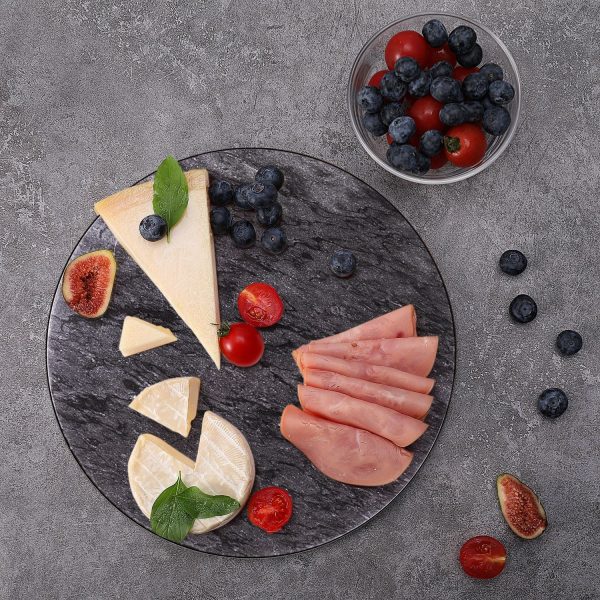 Flexzion Round Marble Cheese Board - 12 Inch Black Marble Serving Board for Charcuterie, Cheese, Cutting, Pastry, Trivet - Non-Stick and Heat Resistant Marble Board - Image 9