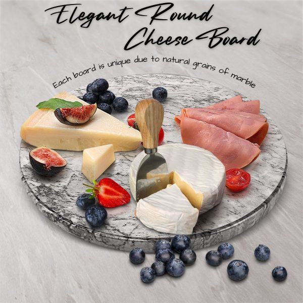 Flexzion Round Marble Cheese Board - 12 Inch Gray Marble Serving Board for Charcuterie, Cheese, Cutting, Pastry, Trivet - Non-Stick and Heat Resistant Marble Board - Image 2