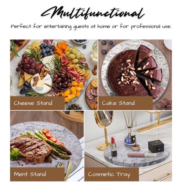 Flexzion Round Marble Cheese Board - 12 Inch Gray Marble Serving Board for Charcuterie, Cheese, Cutting, Pastry, Trivet - Non-Stick and Heat Resistant Marble Board - Image 6