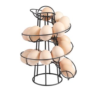 Flexzion Spiral Egg Rack for Fresh Eggs (Medium Egg Display) - Modern Egg Skelter Freestanding Wired Countertop Egg Holder for Fresh Eggs, Dispenser Stand, Storage Rack for Kitchen, Black