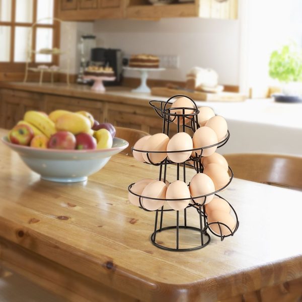 Flexzion Spiral Egg Rack for Fresh Eggs (Medium Egg Display) - Modern Egg Skelter Freestanding Wired Countertop Egg Holder for Fresh Eggs, Dispenser Stand, Storage Rack for Kitchen, Black - Image 5