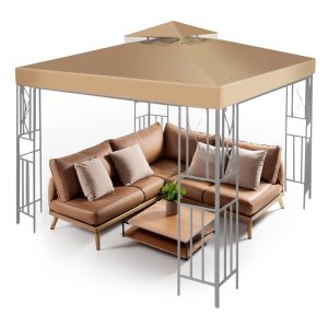 Flexzion Gazebo Cover Replacement Canopy Top 10x10 Ft (3m x 3m) - Double Tier Top Canopy Cover Replacement with UV30+, Dirt, Water Resistant for Outdoor, Sunshade, Garden, Patio, Pavilion (Beige)