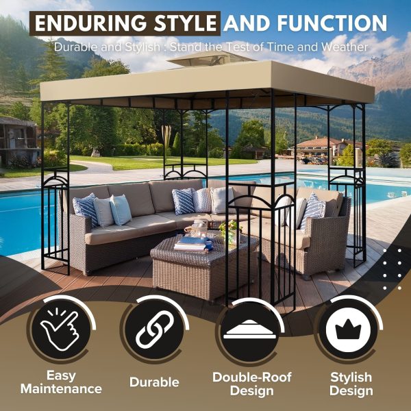 Flexzion Gazebo Cover Replacement Canopy Top 10x10 Ft (3m x 3m) - Double Tier Top Canopy Cover Replacement with UV30+, Dirt, Water Resistant for Outdoor, Sunshade, Garden, Patio, Pavilion (Beige) - Image 4