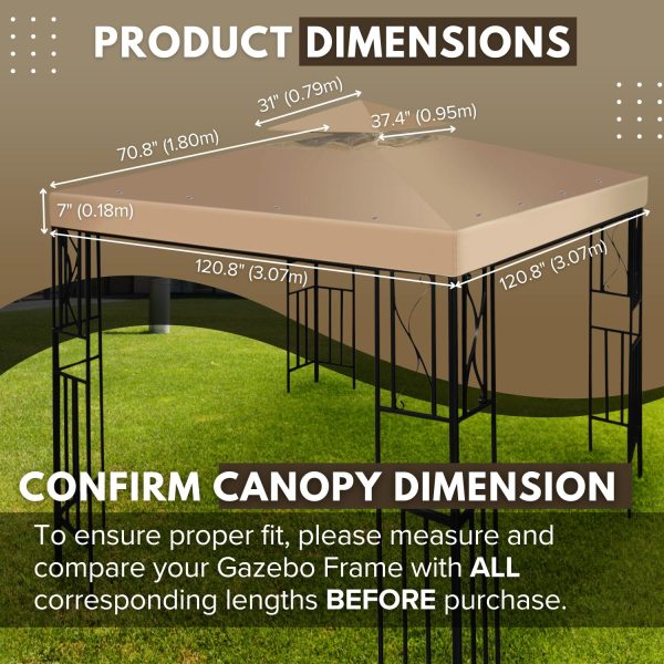 Flexzion Gazebo Cover Replacement Canopy Top 10x10 Ft (3m x 3m) - Double Tier Top Canopy Cover Replacement with UV30+, Dirt, Water Resistant for Outdoor, Sunshade, Garden, Patio, Pavilion (Beige) - Image 6